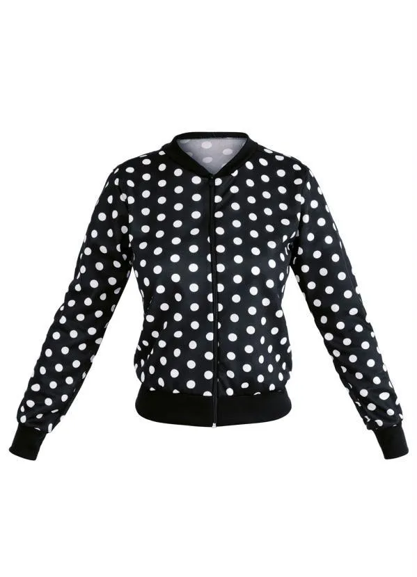 Moda Pop - Jaqueta Bomber Poá Preto com Zíper 6