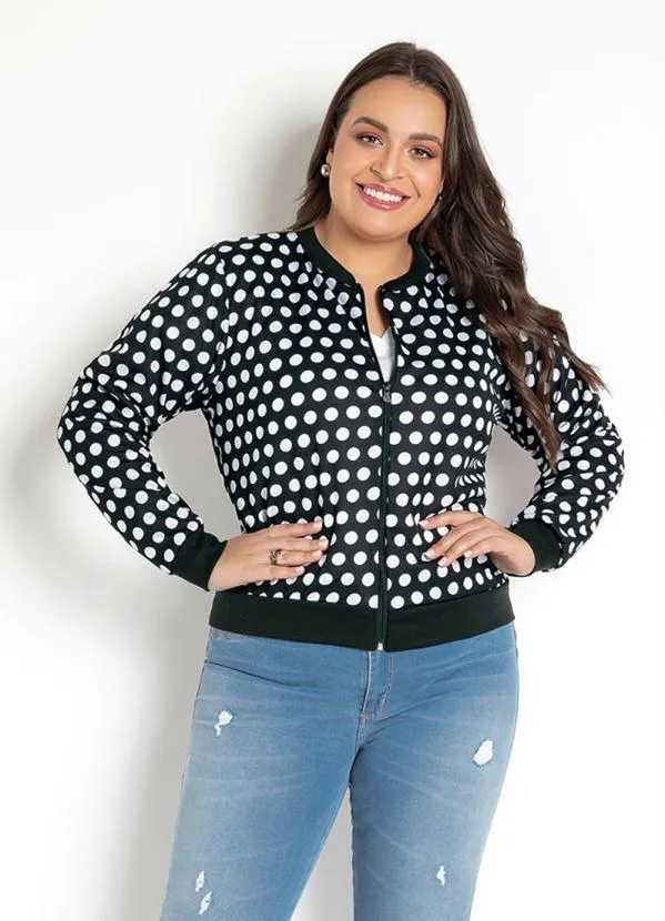 Moda Pop - Jaqueta Bomber Poá Preto com Zíper 9