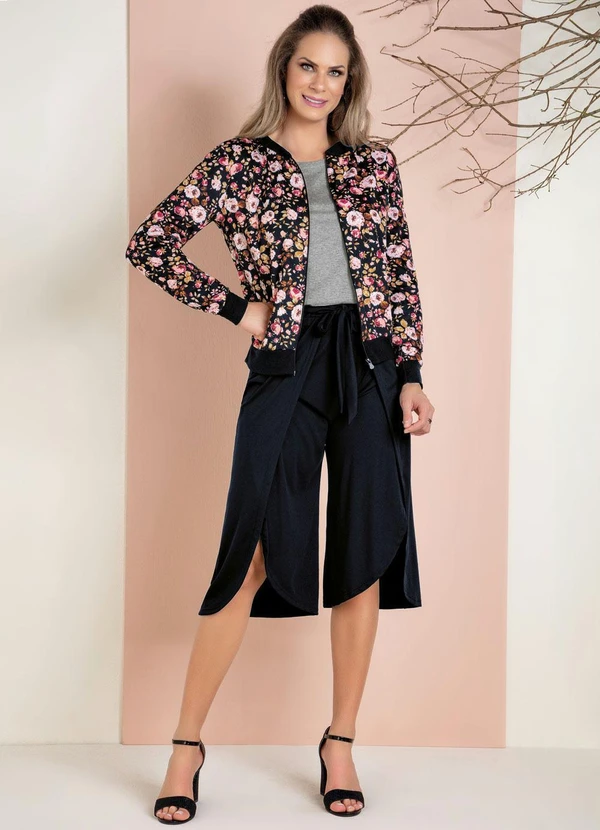 Moda Pop - Jaqueta Bomber Preta e Floral 14