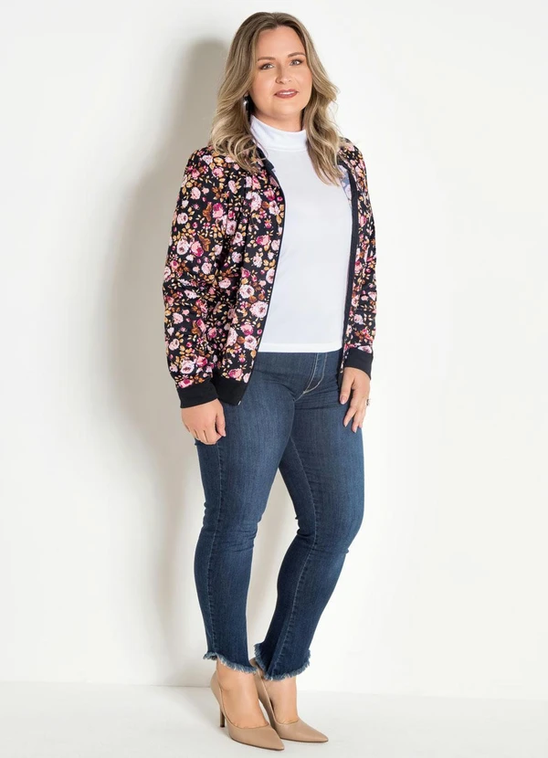Moda Pop - Jaqueta Bomber Preta e Floral 20
