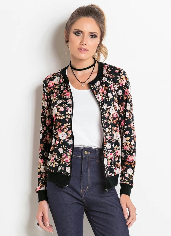 Moda Pop - Jaqueta Bomber Preta e Floral 3