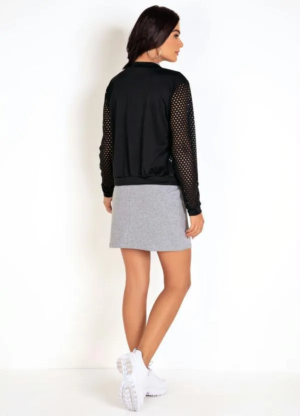 Moda Pop - Jaqueta Bomber Preta em Malha Arrastão 6