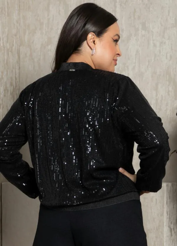 Quintess - Jaqueta Bomber Preta em Paetê 4