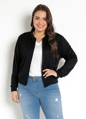 Moda Pop - Jaqueta Bomber Preto com Zíper - MODA POP