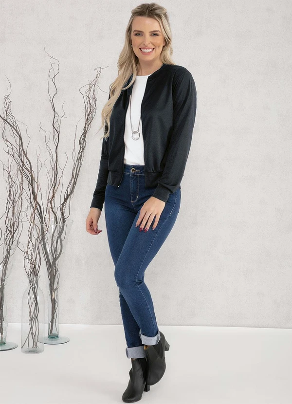 Moda Pop - Jaqueta Bomber Preto com Zíper 11