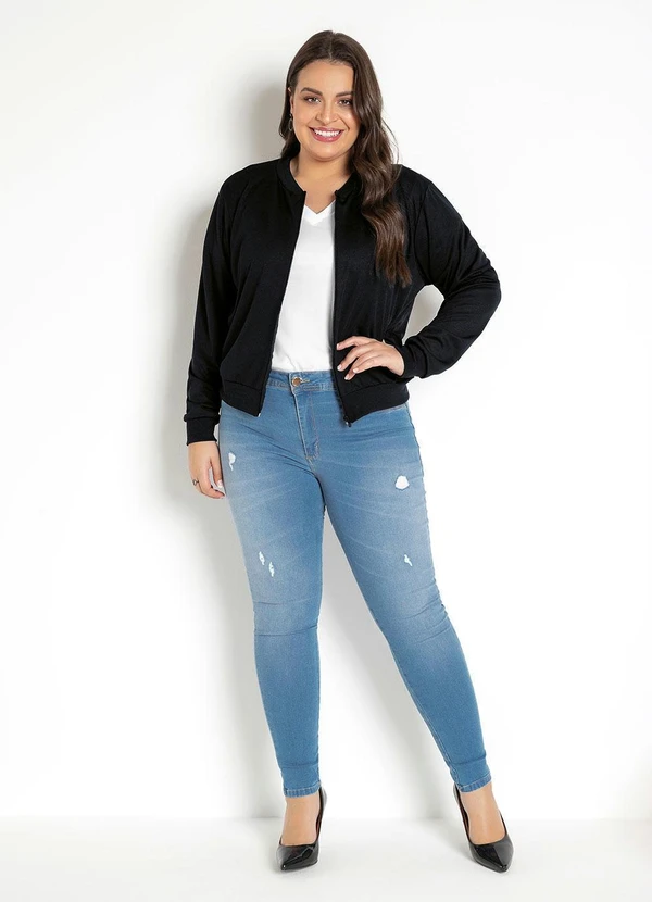 Moda Pop - Jaqueta Bomber Preto com Zíper 16