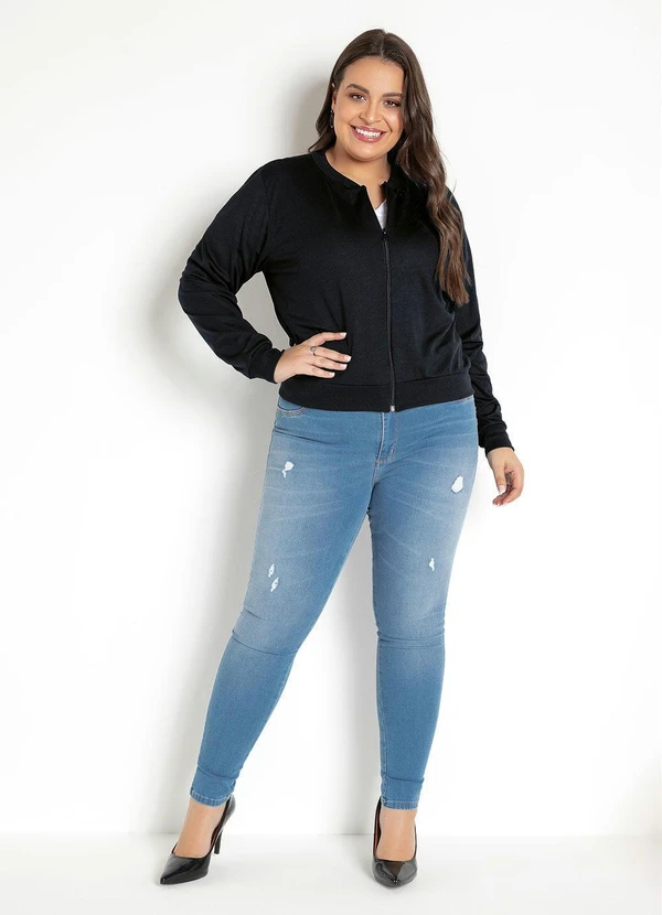 Moda Pop - Jaqueta Bomber Preto com Zíper 18