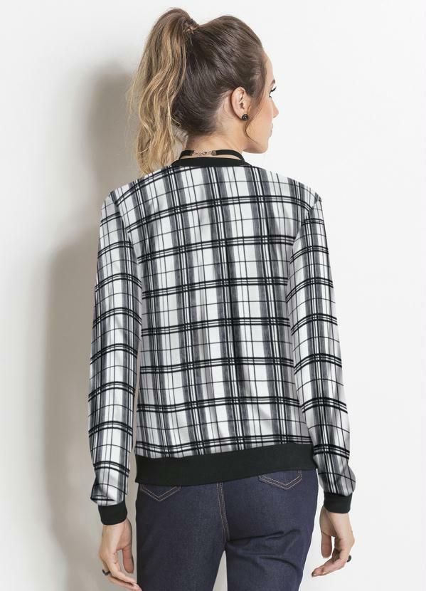 Moda Pop - Jaqueta Bomber Xadrez Preto com Zíper 2
