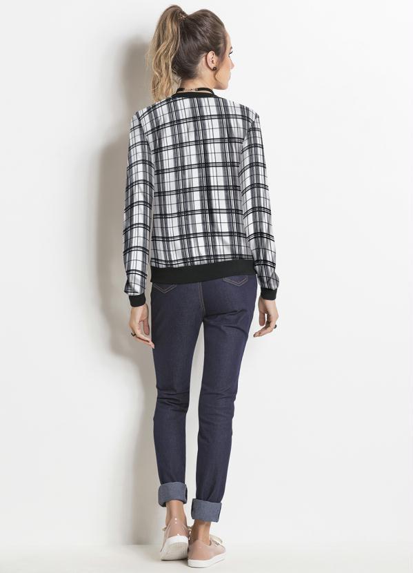 Moda Pop - Jaqueta Bomber Xadrez Preto com Zíper 4