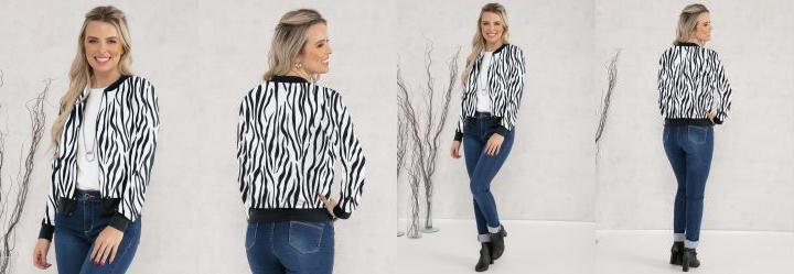 Jaqueta Bomber Zebra Preta com Zper