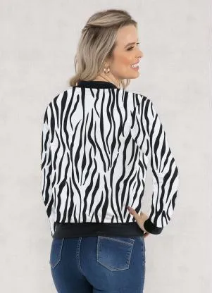 Moda Pop - Jaqueta Bomber Zebra Preta com Zíper - MODA POP