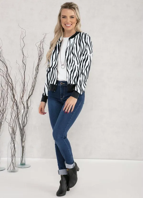 Moda Pop - Jaqueta Bomber Zebra Preta com Zíper 3