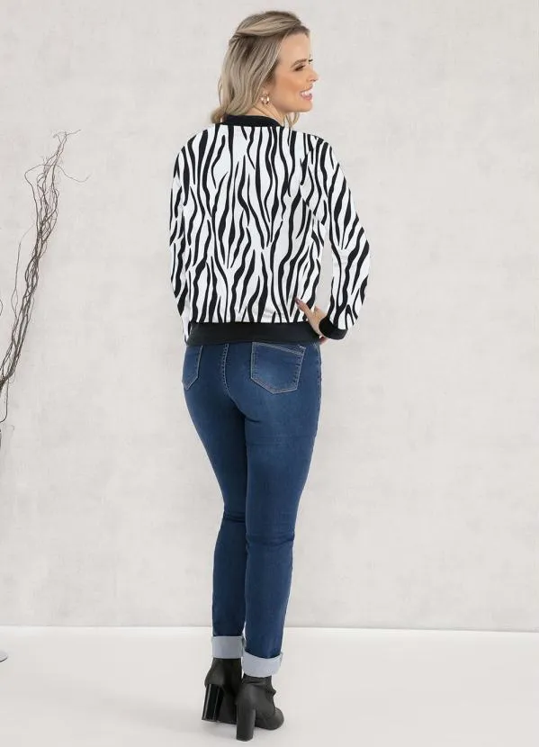 Moda Pop - Jaqueta Bomber Zebra Preta com Zíper 4