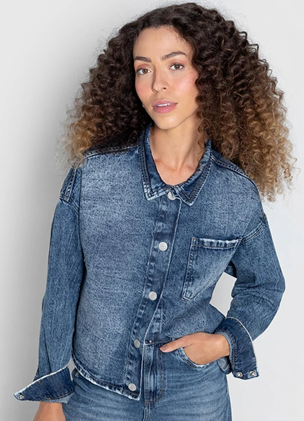 Enfim - Jaqueta Camisa Feminina Jeans Azul