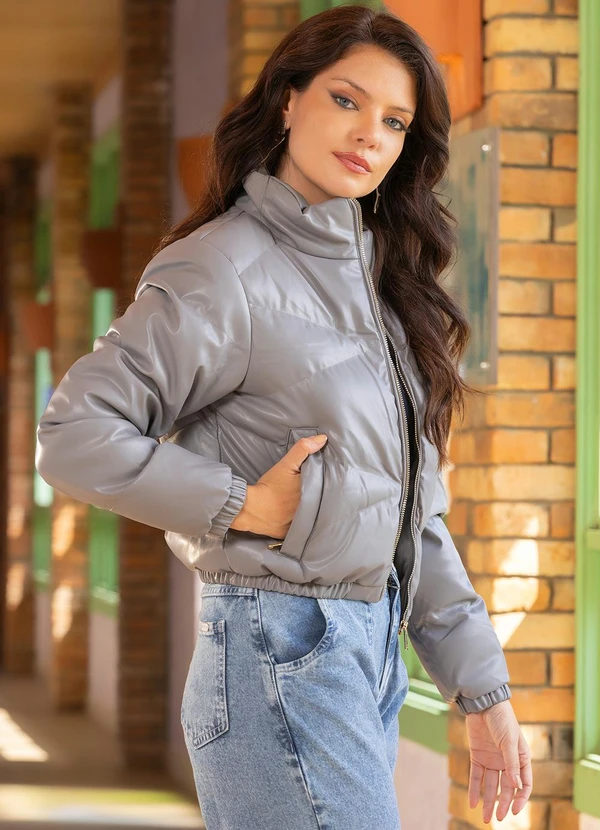 Quintess - Jaqueta Cinza em Pu 2