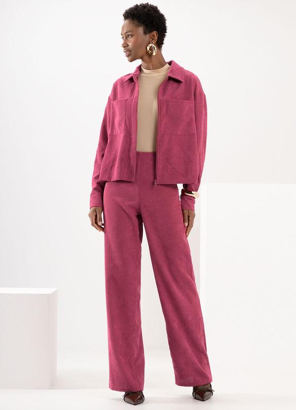 Lunender - Jaqueta com Bolsos em Tecido de Veludo Vermelho 3