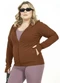 Cobertura - Jaqueta com Capuz Plus Size Marrom - variação: Marrom