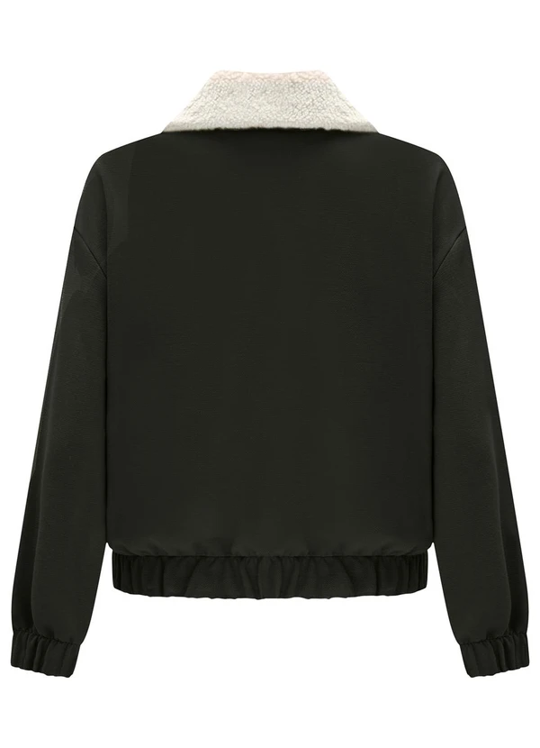 Lunender - Jaqueta com Gola em Pelo Carneirinho Preto 2