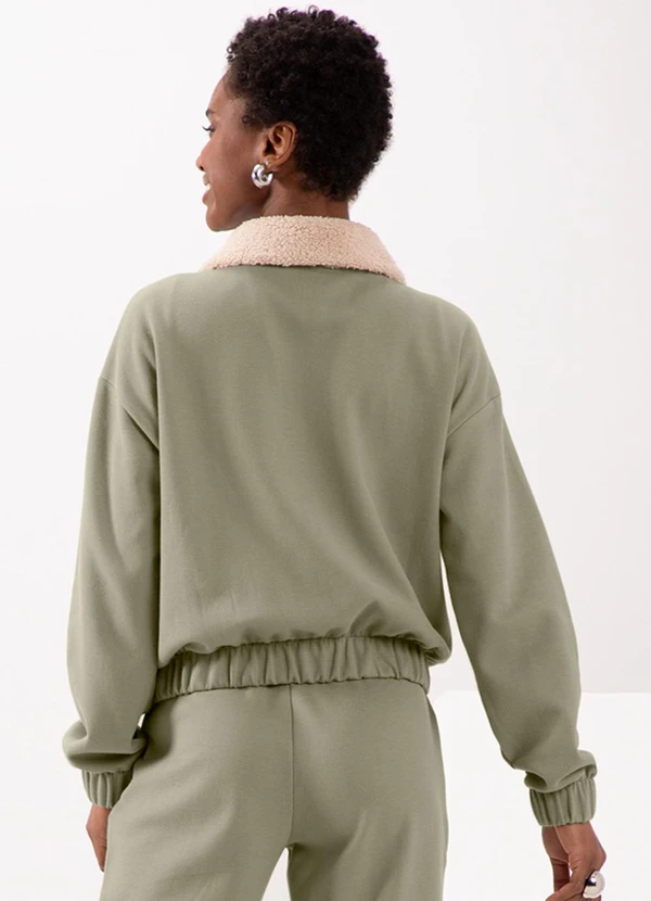 Lunender - Jaqueta com Gola em Pelo Carneirinho Verde 2