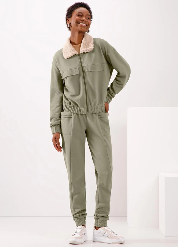 Lunender - Jaqueta com Gola em Pelo Carneirinho Verde 3