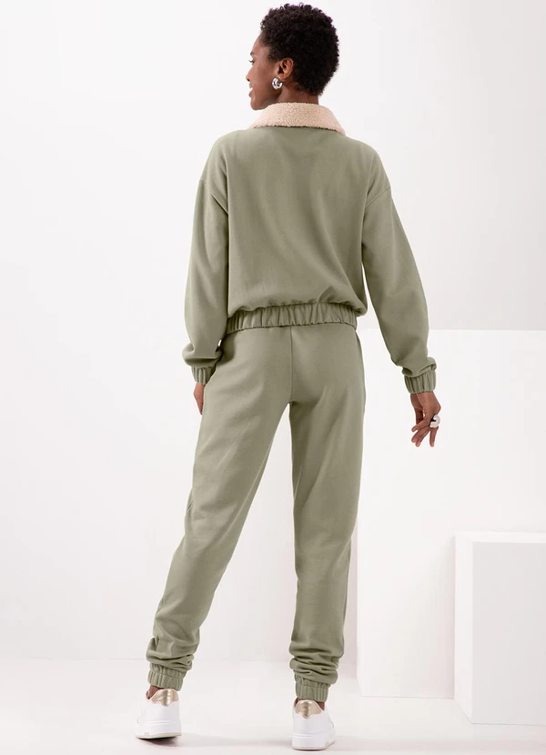 Lunender - Jaqueta com Gola em Pelo Carneirinho Verde 4