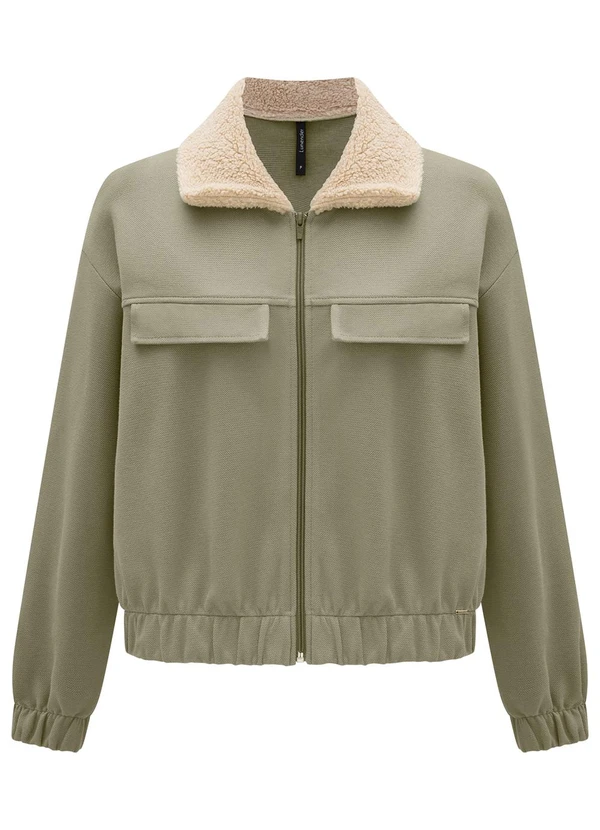 Lunender - Jaqueta com Gola em Pelo Carneirinho Verde 5