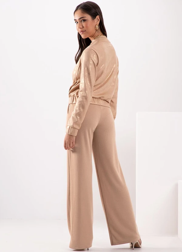 Lunender - Jaqueta com Zíper em Malha com Brilho Bege 4