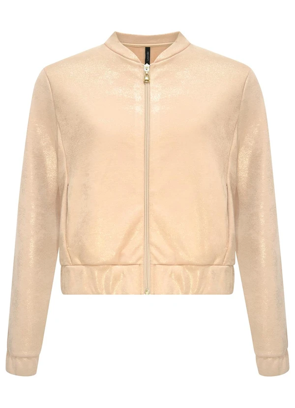 Lunender - Jaqueta com Zíper em Malha com Brilho Bege 5