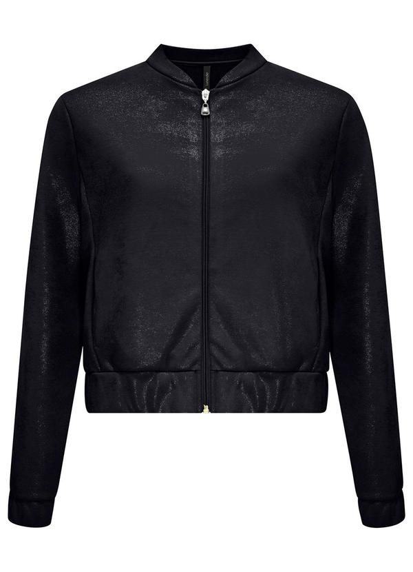 Lunender - Jaqueta com Zíper em Malha com Brilho Preto