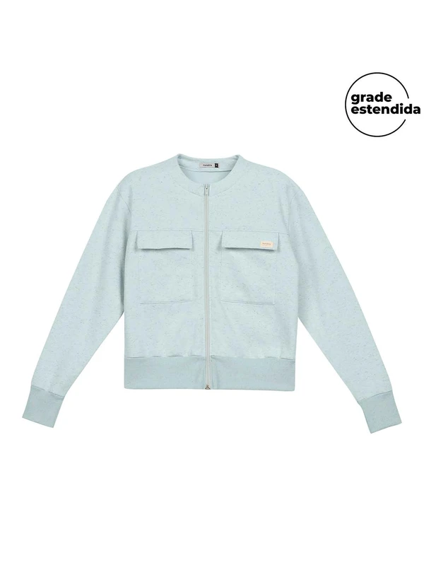 Marialícia - Jaqueta Comfy Moletom Bolsos Frontais Azul