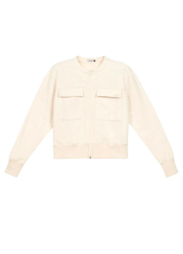 Marialícia - Jaqueta Comfy Moletom Bolsos Frontais Bege 4