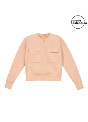 Marialícia - Jaqueta Comfy Moletom Bolsos Frontais Laranja - MARIALÍCIA