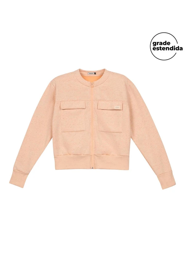 Marialícia - Jaqueta Comfy Moletom Bolsos Frontais Laranja