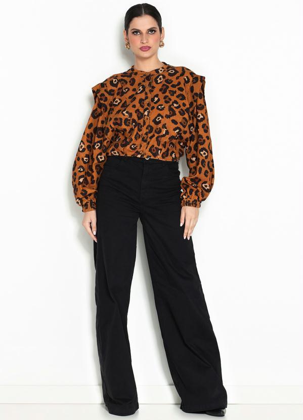 Farm - Jaqueta Cropped de Linho Ponto de Onça Marrom 3