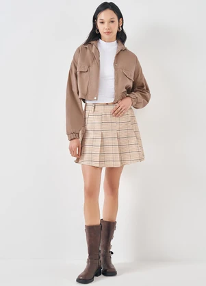 Sofie - Jaqueta Cropped em Sarja Marrom - SOFIE