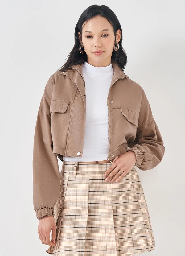 Sofie - Jaqueta Cropped em Sarja Marrom