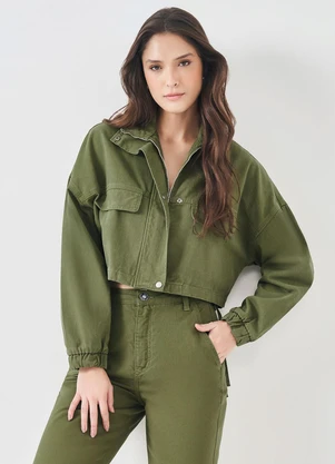 Sofie - Jaqueta Cropped em Sarja Verde - SOFIE