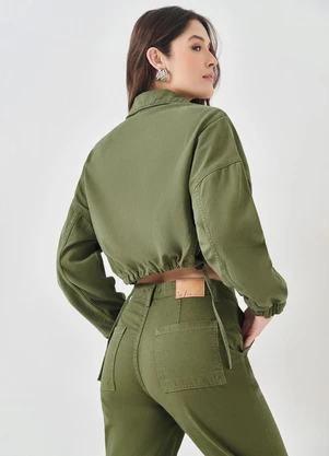 Sofie - Jaqueta Cropped em Sarja Verde - SOFIE