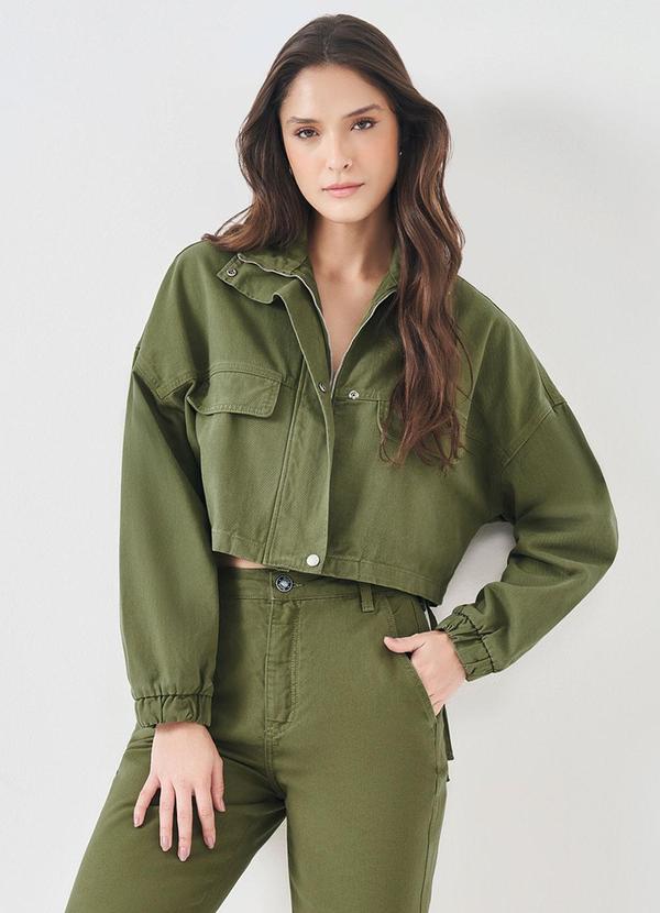 Sofie - Jaqueta Cropped em Sarja Verde