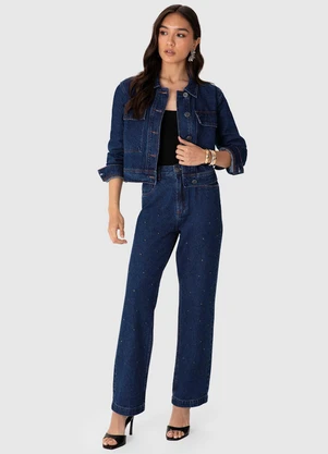 Enfim - Jaqueta Cropped Jeans Azul Escuro - ENFIM