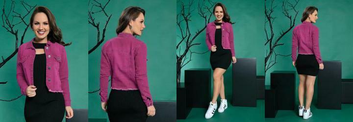 Jaqueta Cropped Pink com Bolsos