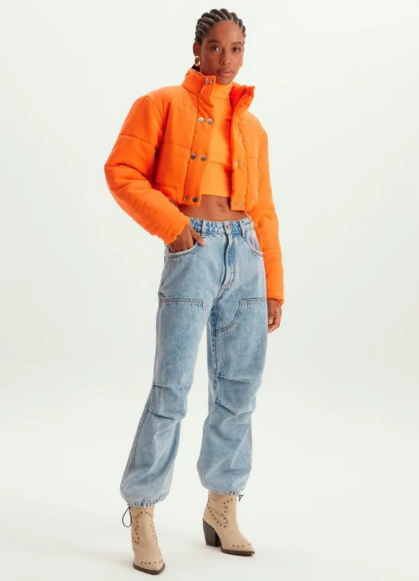 Lança Perfume - Jaqueta Cropped Puffer Laranja 3
