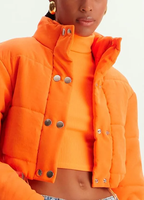 Lança Perfume - Jaqueta Cropped Puffer Laranja 5