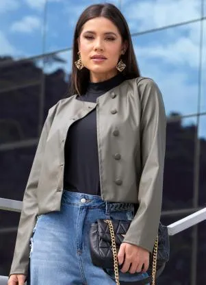 Quintess - Jaqueta Curta Verde Escuro em Material Sintético - QUINTESS