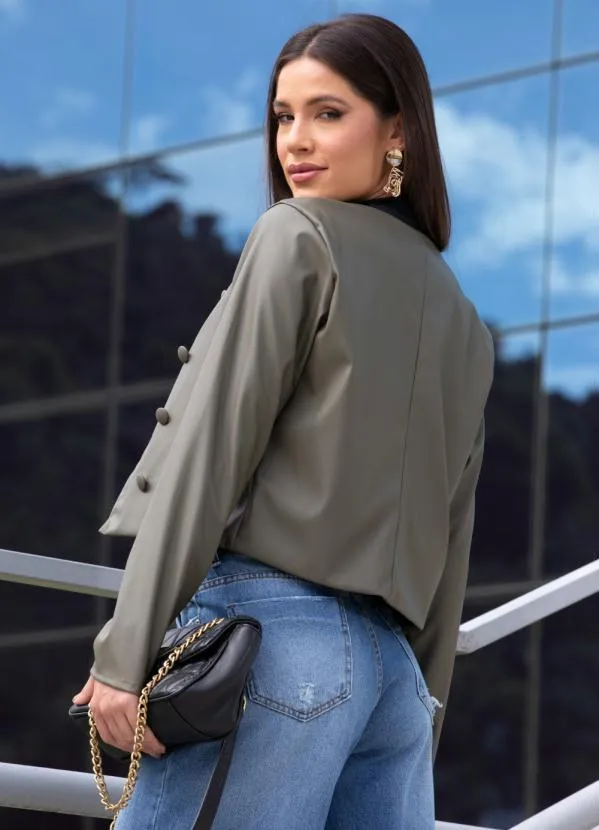 Quintess - Jaqueta Curta Verde Escuro em Material Sintético 4