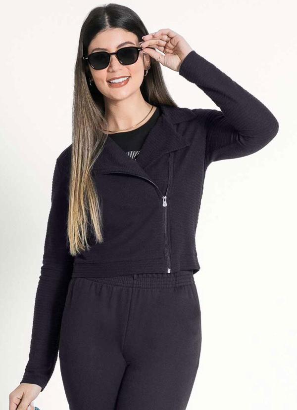 Habana - Jaqueta de Moletom e Tricô Texturizado Preto