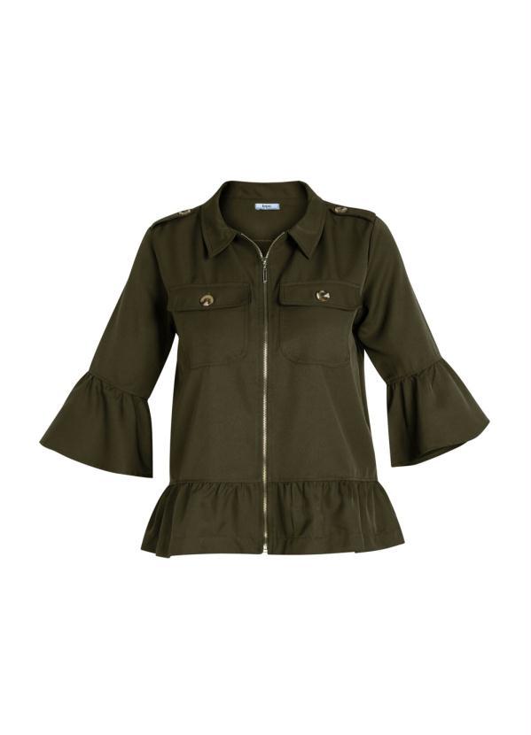 bonprix - Jaqueta de Sarja com Babados Verde Militar 5