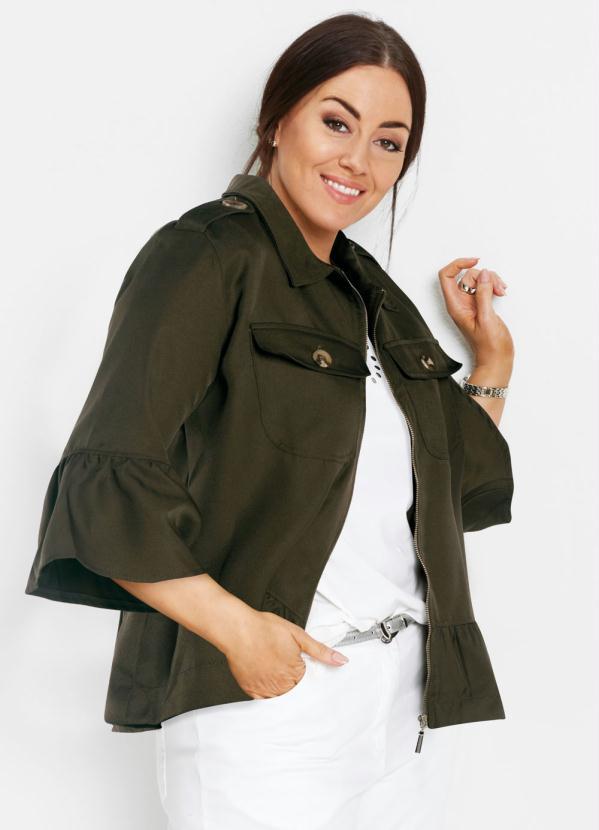bonprix - Jaqueta de Sarja com Babados Verde Militar 6