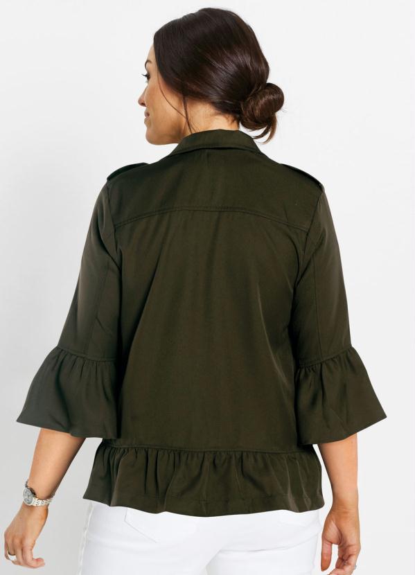 bonprix - Jaqueta de Sarja com Babados Verde Militar 7