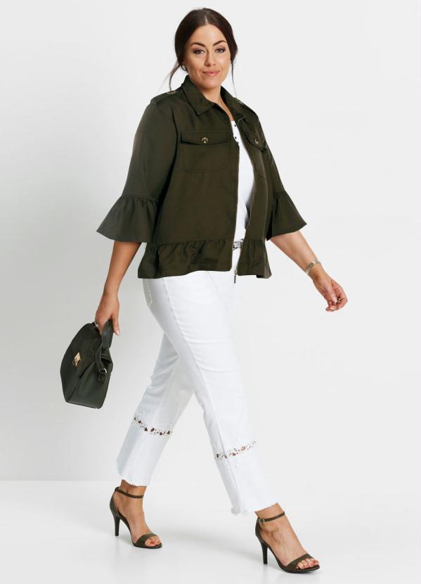 bonprix - Jaqueta de Sarja com Babados Verde Militar 8